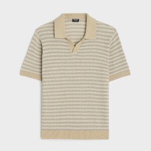 Todd Snyder Beige and Gray Striped Polo Shirt